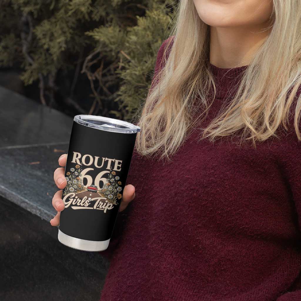 Retro Floral Route Highway 66 Girls Trip Road Trip Tumbler Cup