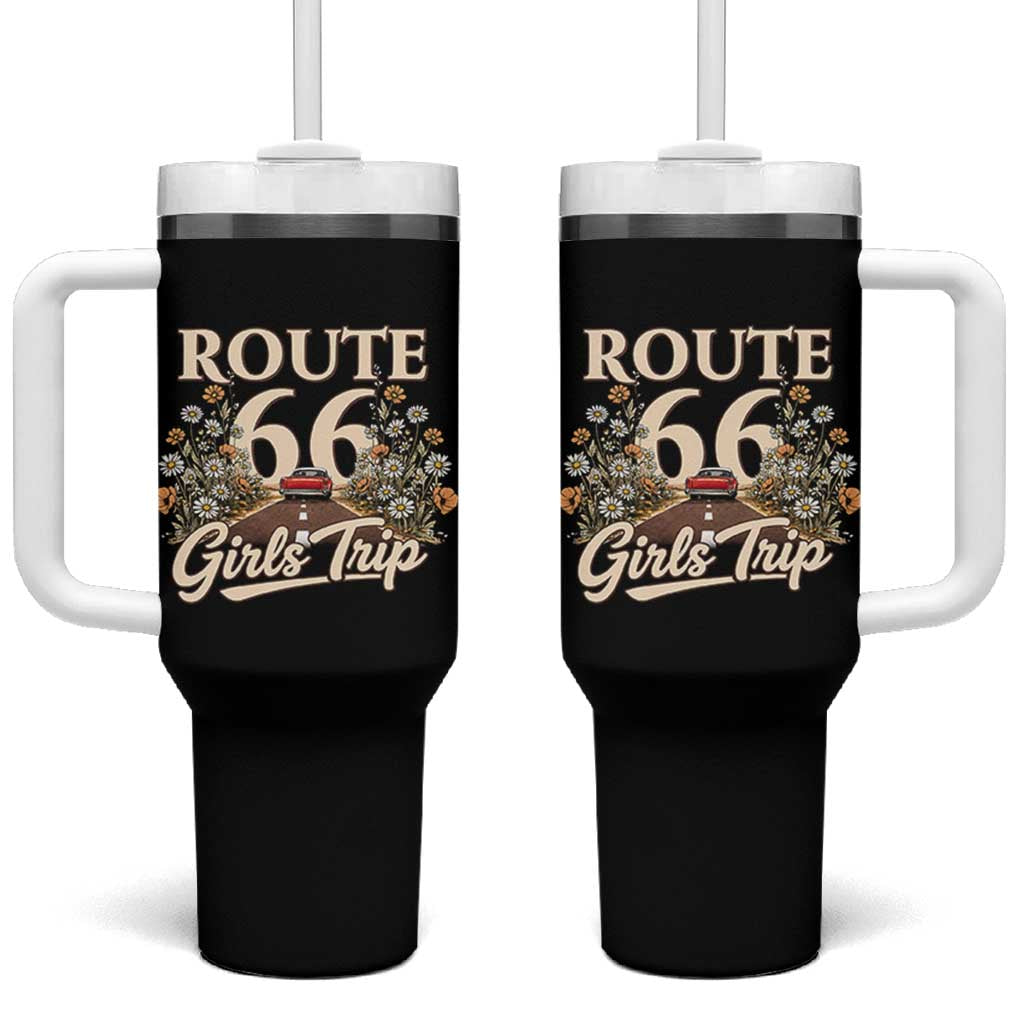 Retro Floral Route Highway 66 Girls Trip Road Trip Tumbler With Handle