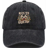 Retro Floral Route Highway 66 Girls Trip Road Trip Washed Cotton Baseball Cap