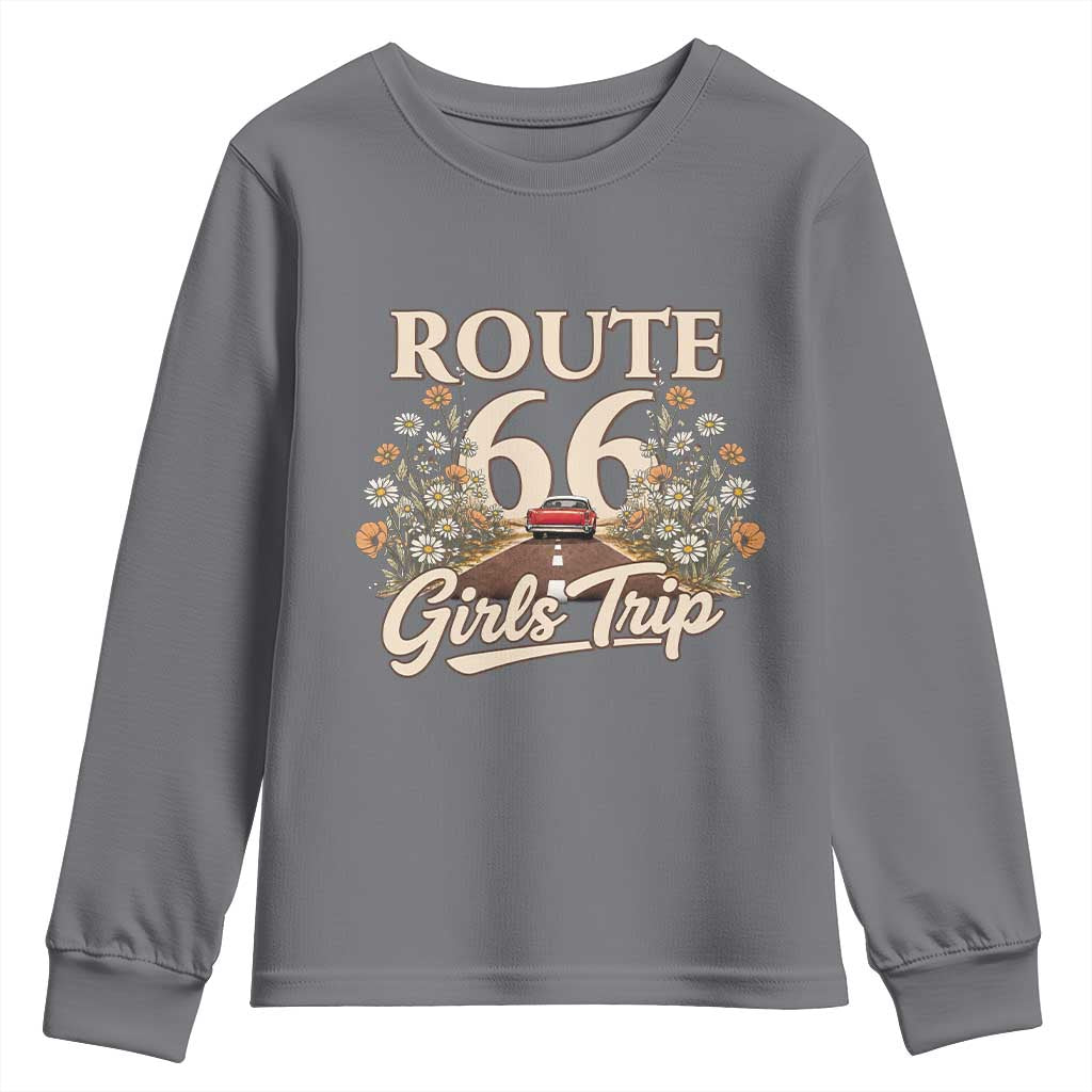 Retro Floral Route Highway 66 Girls Trip Road Trip Youth Sweatshirt
