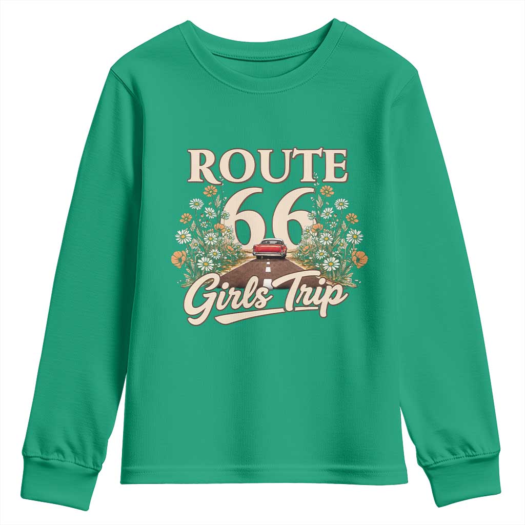 Retro Floral Route Highway 66 Girls Trip Road Trip Youth Sweatshirt