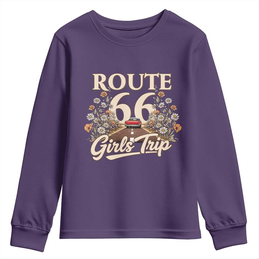Retro Floral Route Highway 66 Girls Trip Road Trip Youth Sweatshirt