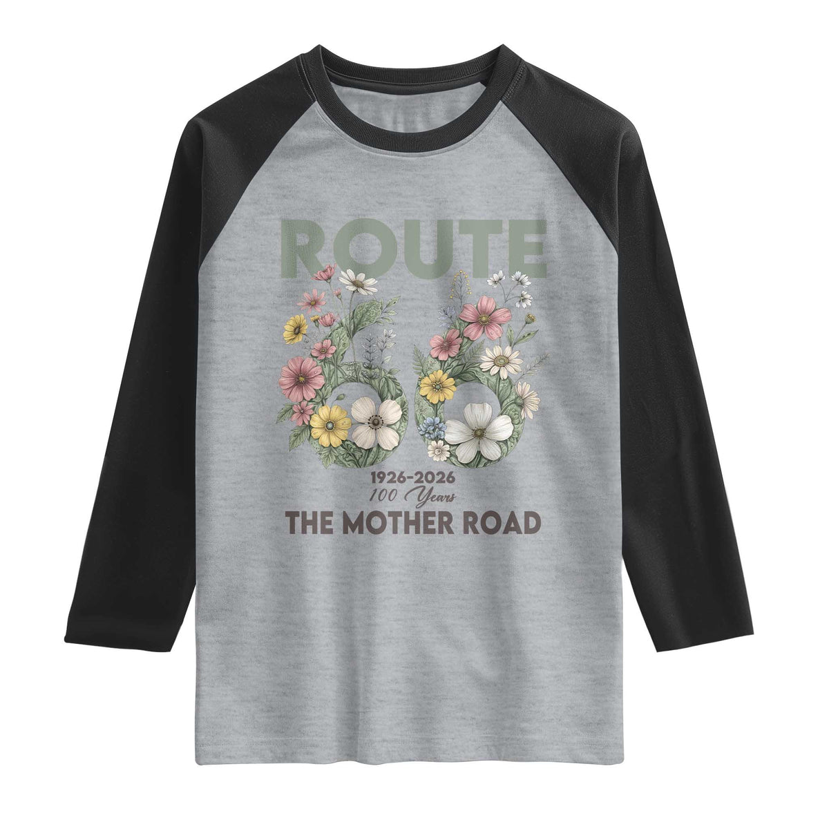 Route Highway 66 Raglan Shirt Floral Centennial 100 Year Anniversary