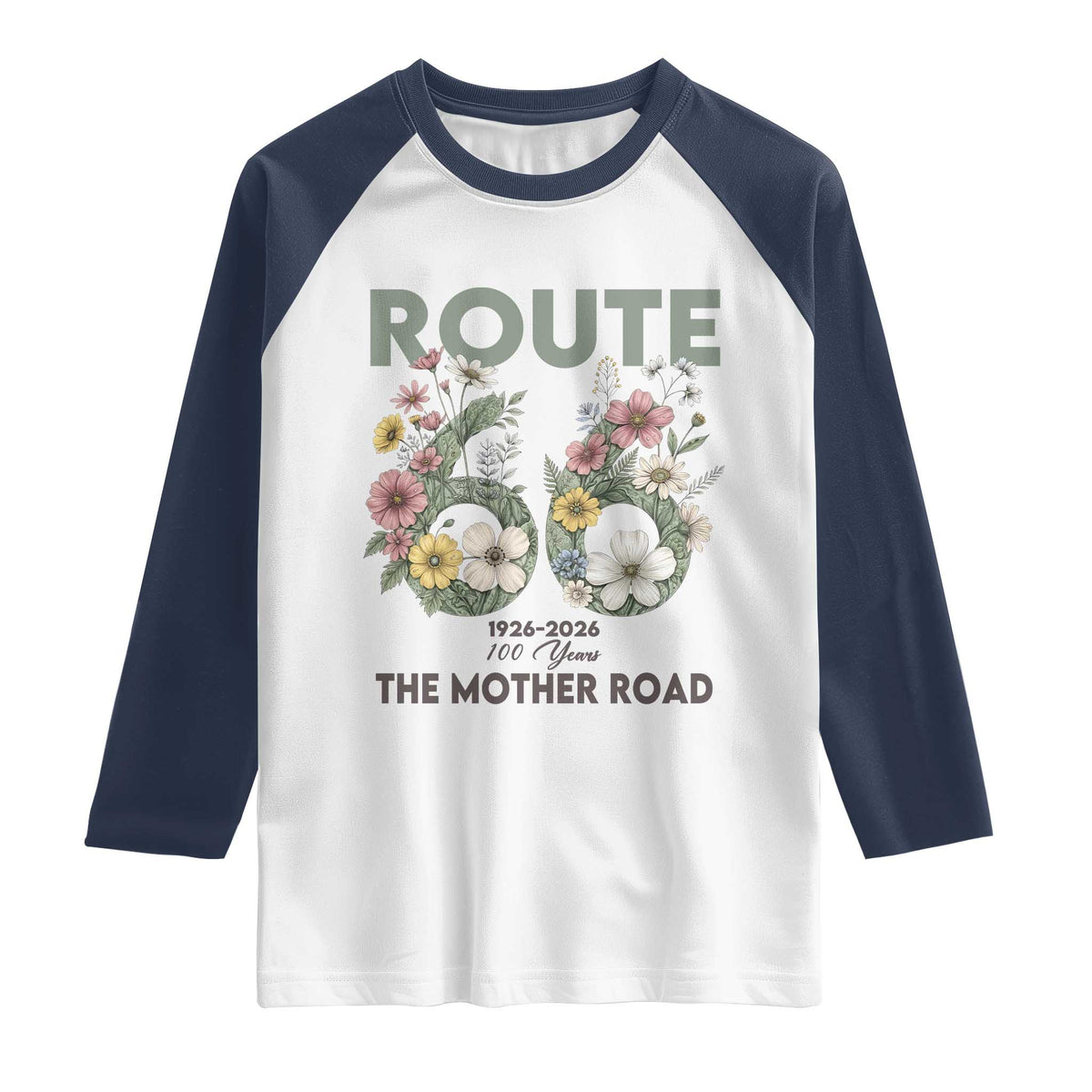 Route Highway 66 Raglan Shirt Floral Centennial 100 Year Anniversary