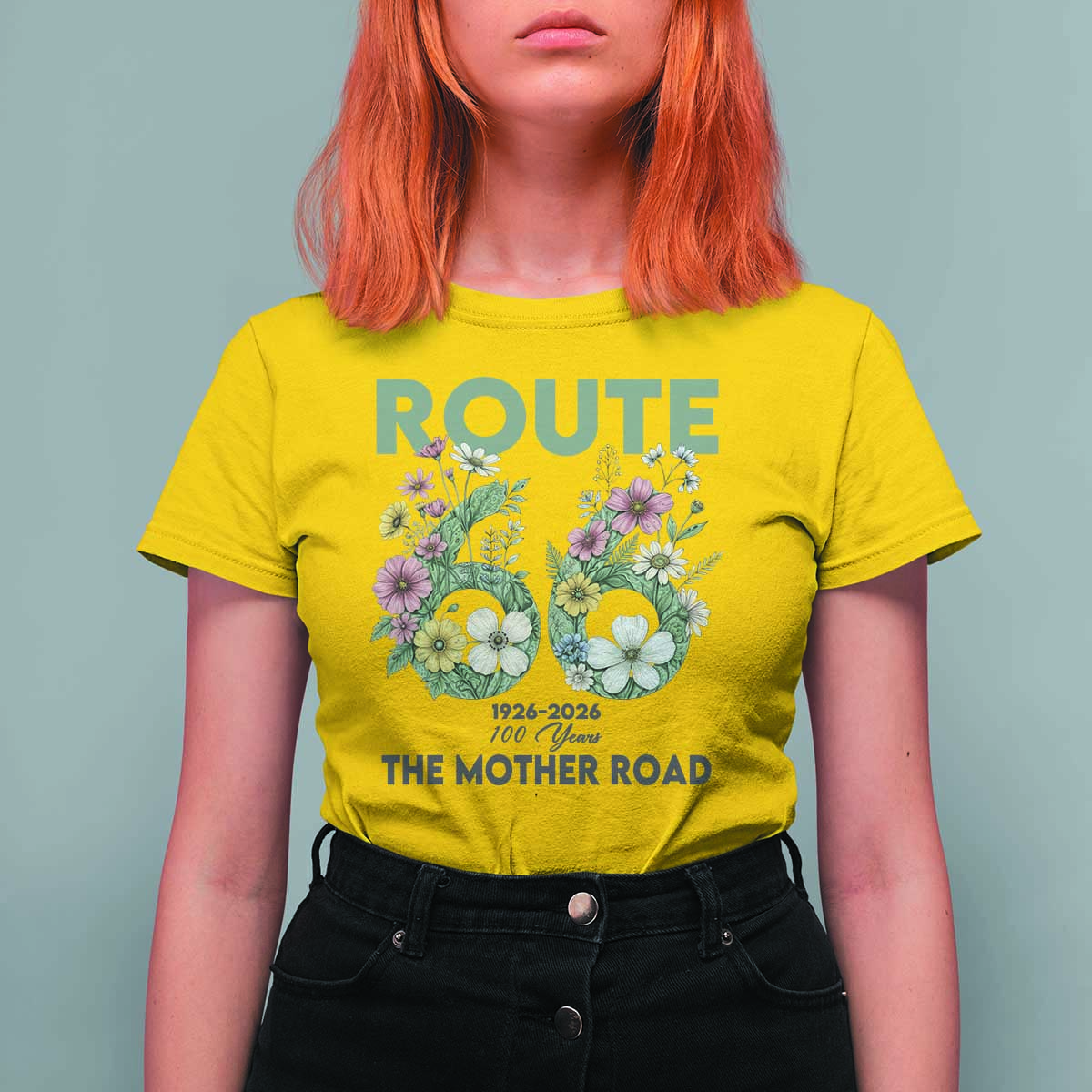 Route Highway 66 T Shirt For Women Floral Centennial 100 Year Anniversary