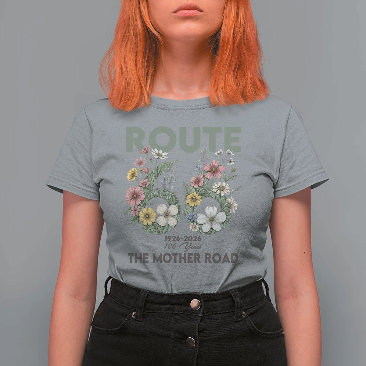 Route Highway 66 T Shirt For Women Floral Centennial 100 Year Anniversary