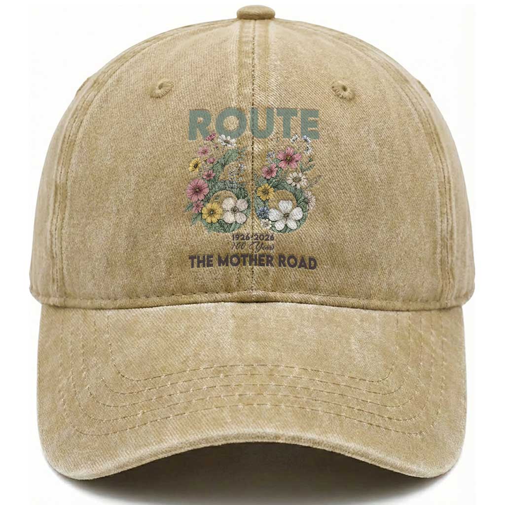 Route Highway 66 Washed Cotton Baseball Cap Floral Centennial 100 Year Anniversary