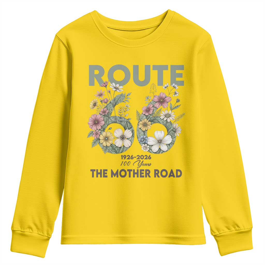 Route Highway 66 Youth Sweatshirt Floral Centennial 100 Year Anniversary