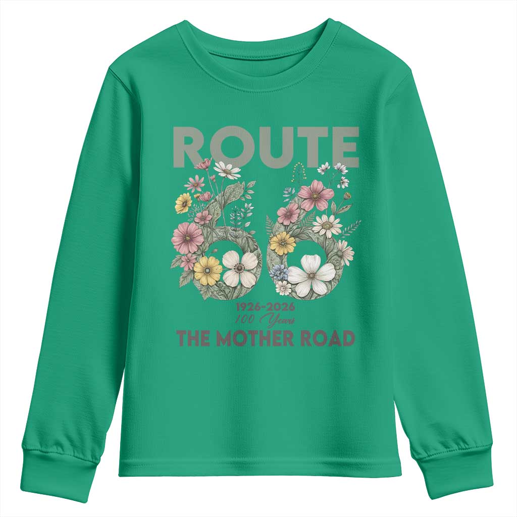 Route Highway 66 Youth Sweatshirt Floral Centennial 100 Year Anniversary