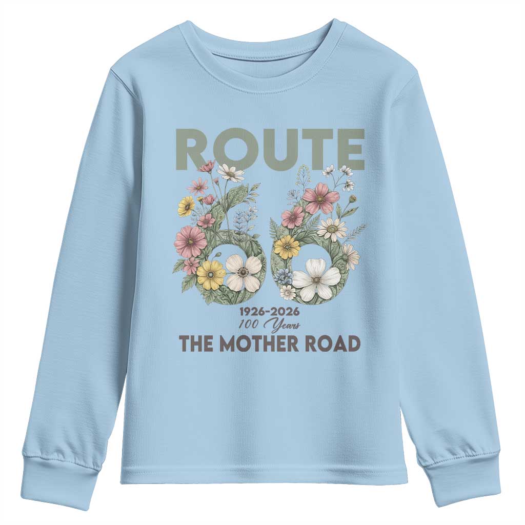 Route Highway 66 Youth Sweatshirt Floral Centennial 100 Year Anniversary