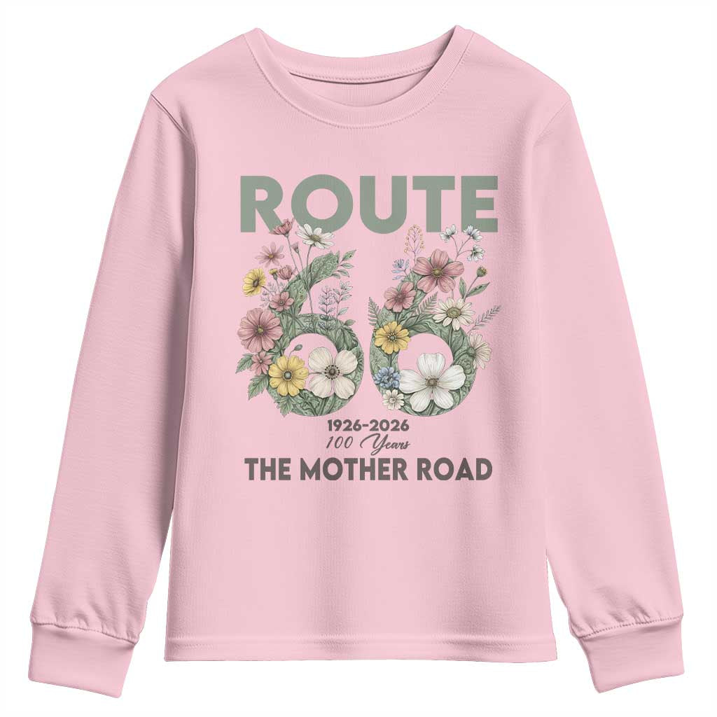 Route Highway 66 Youth Sweatshirt Floral Centennial 100 Year Anniversary