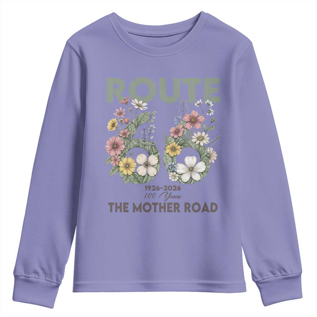 Route Highway 66 Youth Sweatshirt Floral Centennial 100 Year Anniversary
