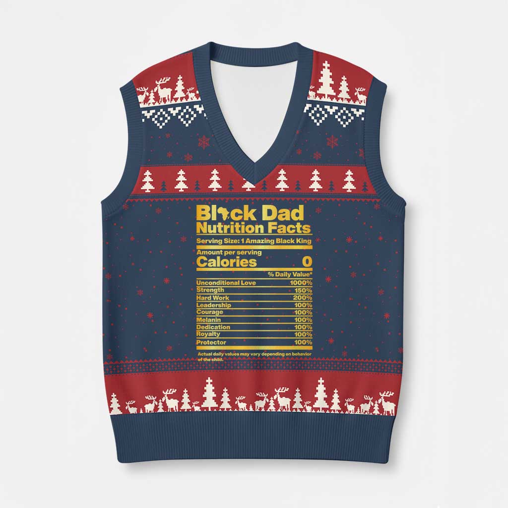Black Dad Nutrition Facts V-Neck Knit Sweater Vest African American Fathers Day