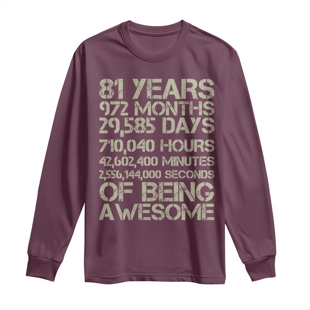 Vintage 81st Milestone Birthday Long Sleeve Shirt 81 Years Of Being Awesome