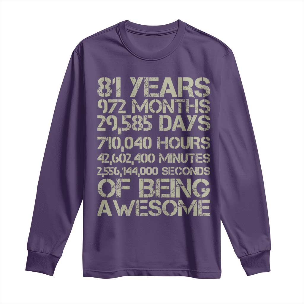 Vintage 81st Milestone Birthday Long Sleeve Shirt 81 Years Of Being Awesome