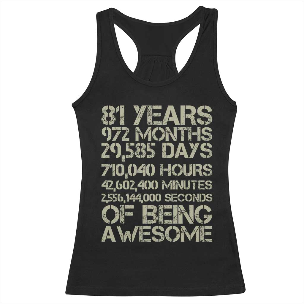 Vintage 81st Milestone Birthday Racerback Tank Top 81 Years Of Being Awesome