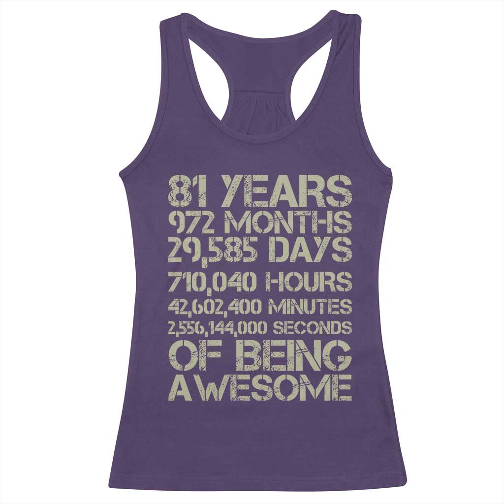 Vintage 81st Milestone Birthday Racerback Tank Top 81 Years Of Being Awesome