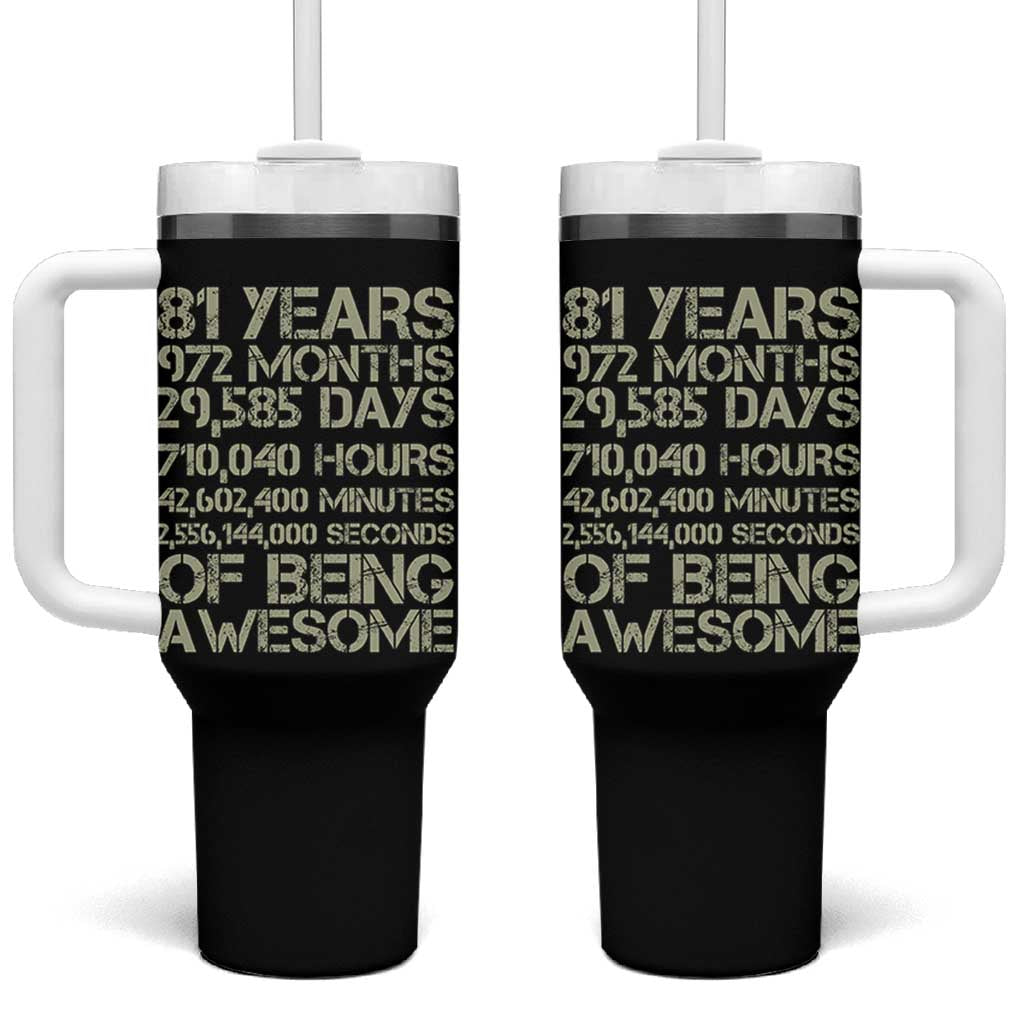 Vintage 81st Milestone Birthday Tumbler With Handle 81 Years Of Being Awesome