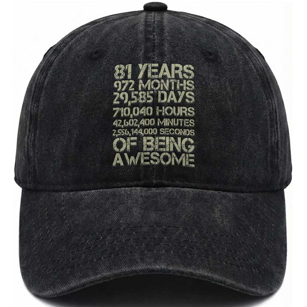 Vintage 81st Milestone Birthday Washed Cotton Baseball Cap 81 Years Of Being Awesome