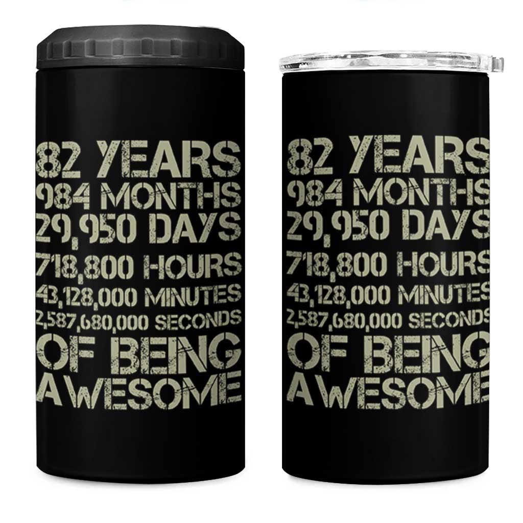 Vintage 82nd Milestone Birthday 4 in 1 Can Cooler Tumbler 82 Years Of Being Awesome
