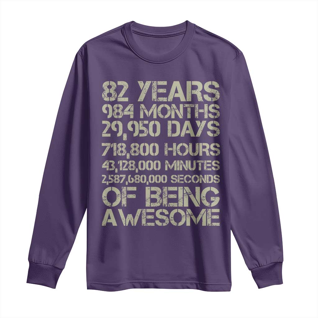 Vintage 82nd Milestone Birthday Long Sleeve Shirt 82 Years Of Being Awesome