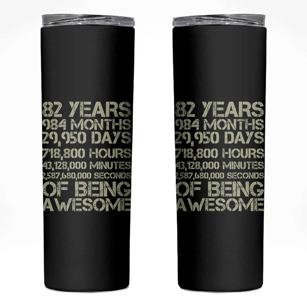 Vintage 82nd Milestone Birthday Skinny Tumbler 82 Years Of Being Awesome