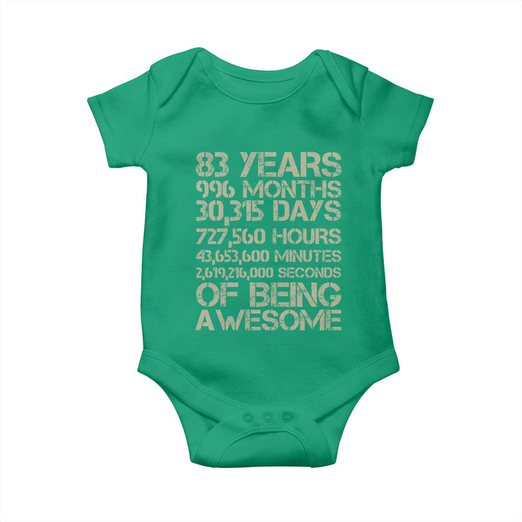 Vintage 83rd Milestone Birthday Baby Onesie 83 Years Of Being Awesome