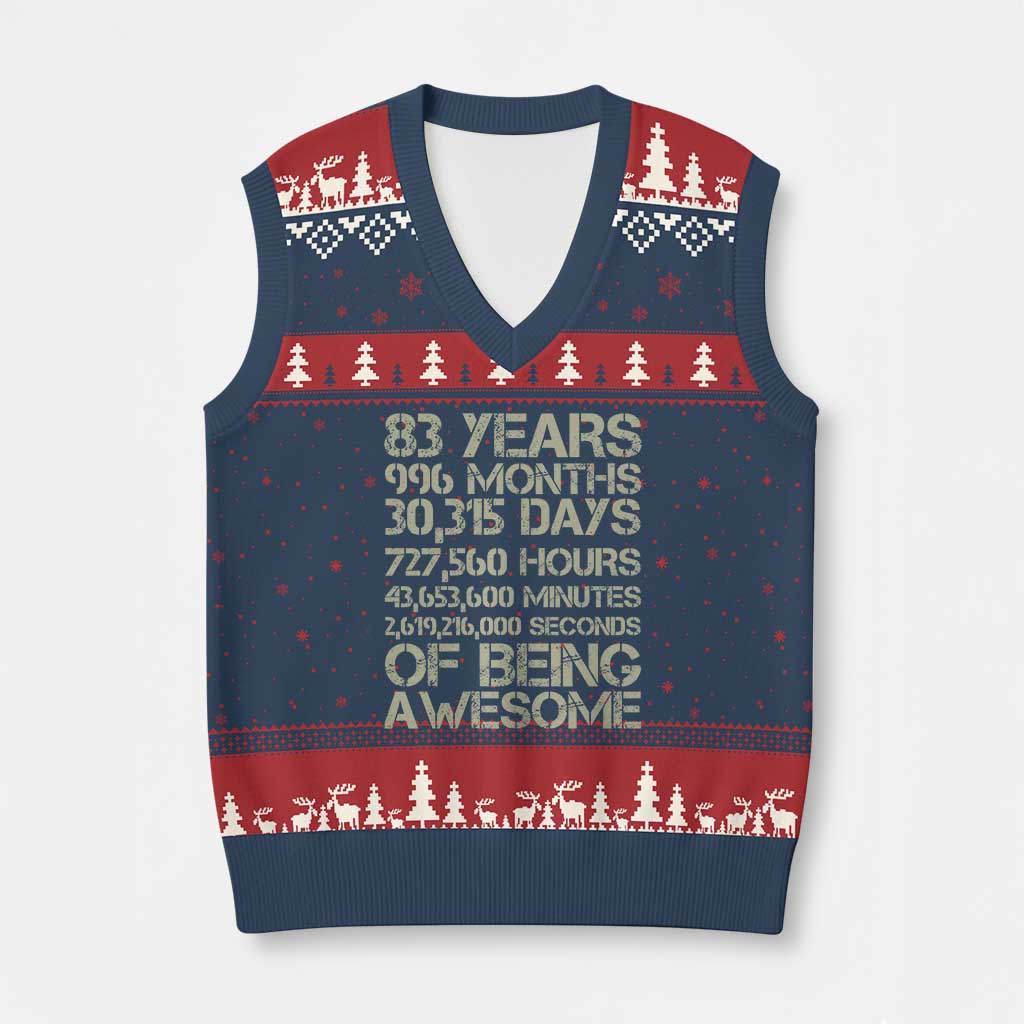 Vintage 83rd Milestone Birthday V-Neck Knit Sweater Vest 83 Years Of Being Awesome