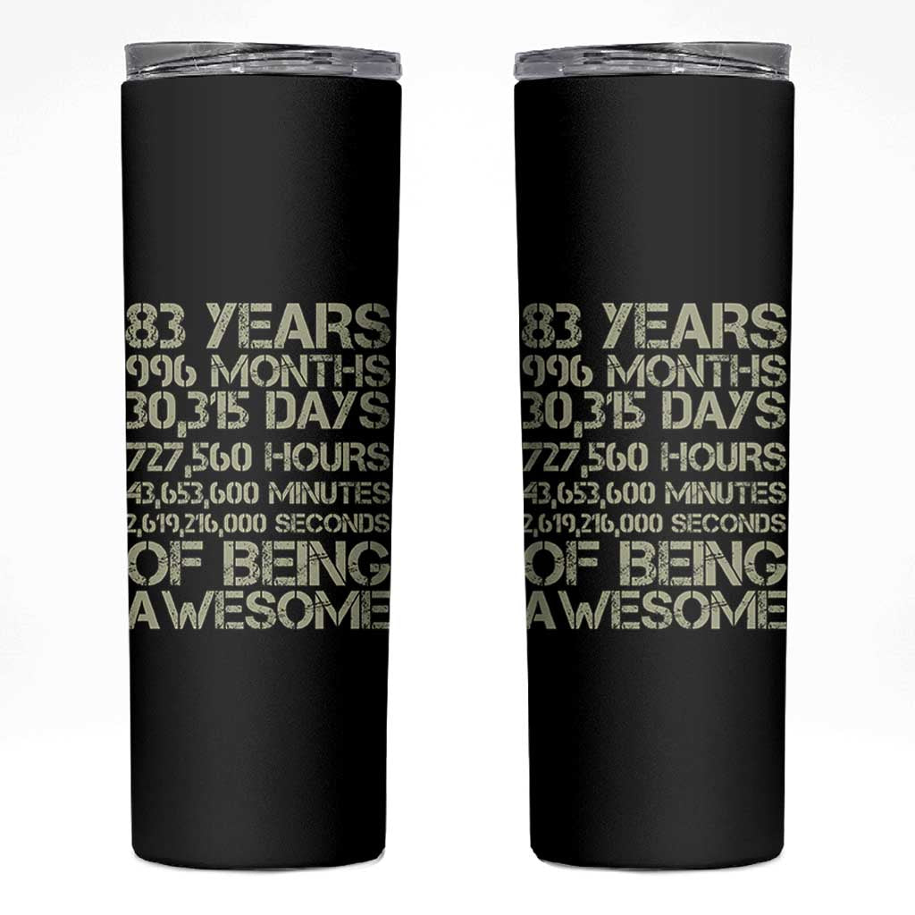 Vintage 83rd Milestone Birthday Skinny Tumbler 83 Years Of Being Awesome
