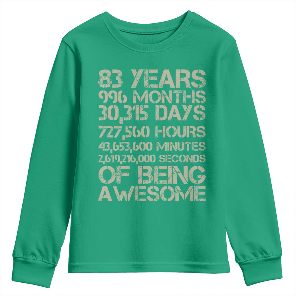 Vintage 83rd Milestone Birthday Youth Sweatshirt 83 Years Of Being Awesome