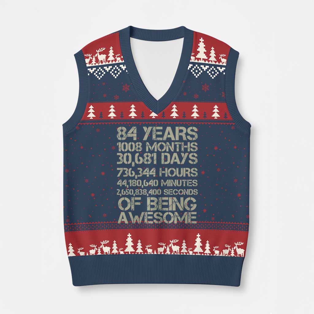 Vintage 84th Milestone Birthday V-Neck Knit Sweater Vest 84 Years Of Being Awesome