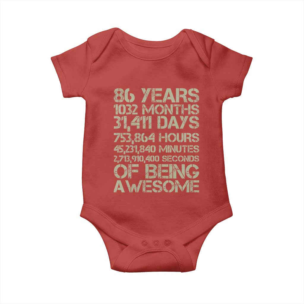 Vintage 86th Milestone Birthday Baby Onesie 86 Years Of Being Awesome