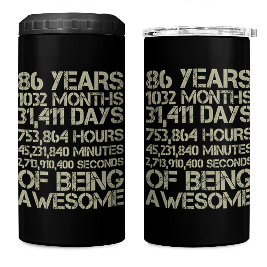Vintage 86th Milestone Birthday 4 in 1 Can Cooler Tumbler 86 Years Of Being Awesome