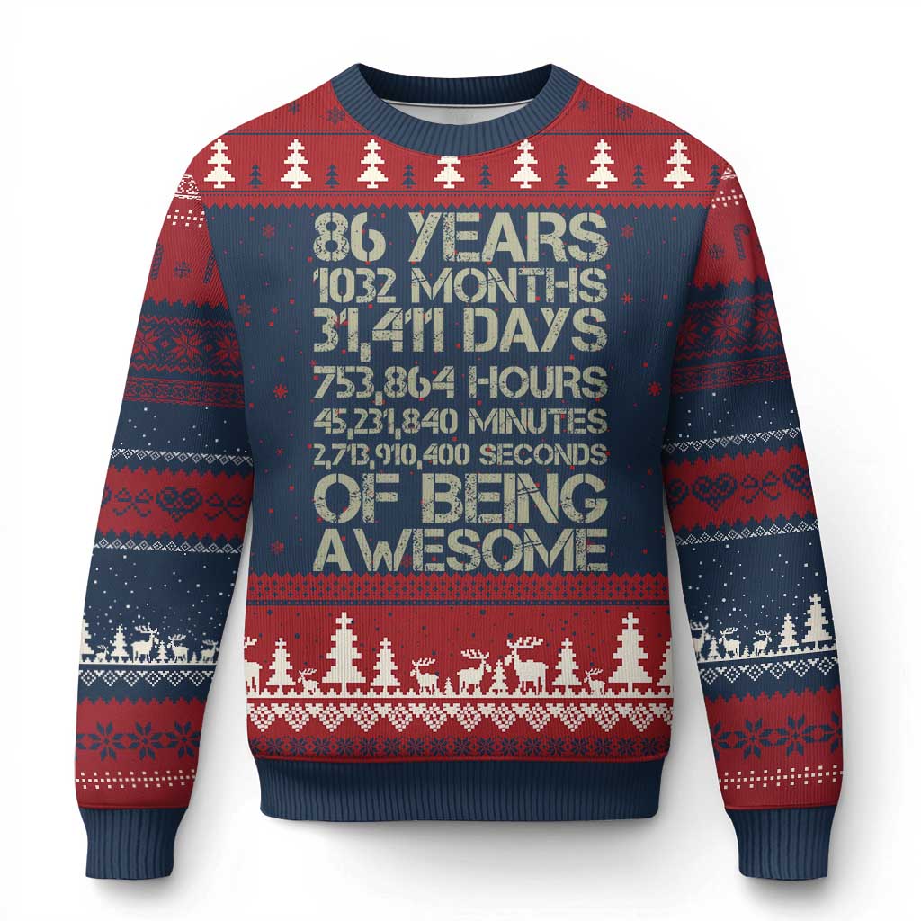 Vintage 86th Milestone Birthday Ugly Christmas Sweater 86 Years Of Being Awesome