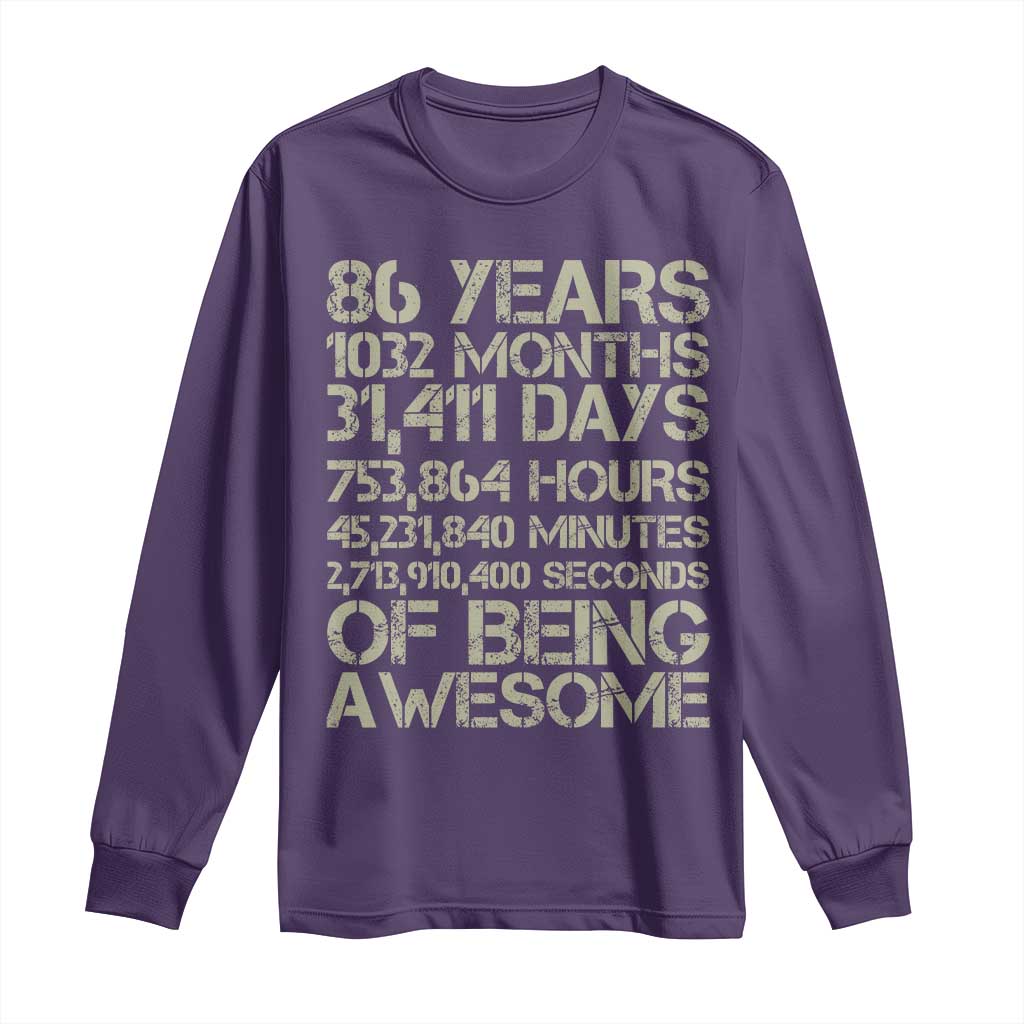 Vintage 86th Milestone Birthday Long Sleeve Shirt 86 Years Of Being Awesome