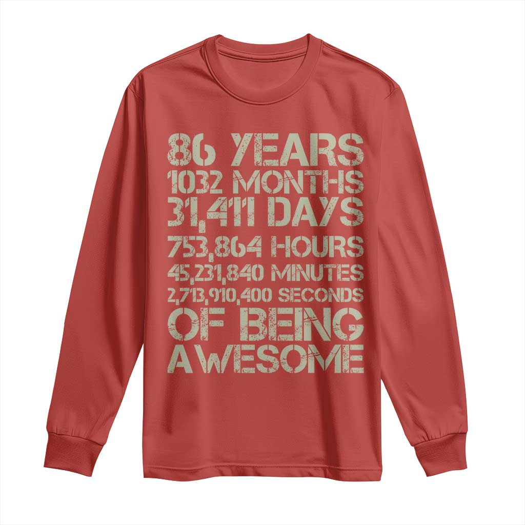 Vintage 86th Milestone Birthday Long Sleeve Shirt 86 Years Of Being Awesome