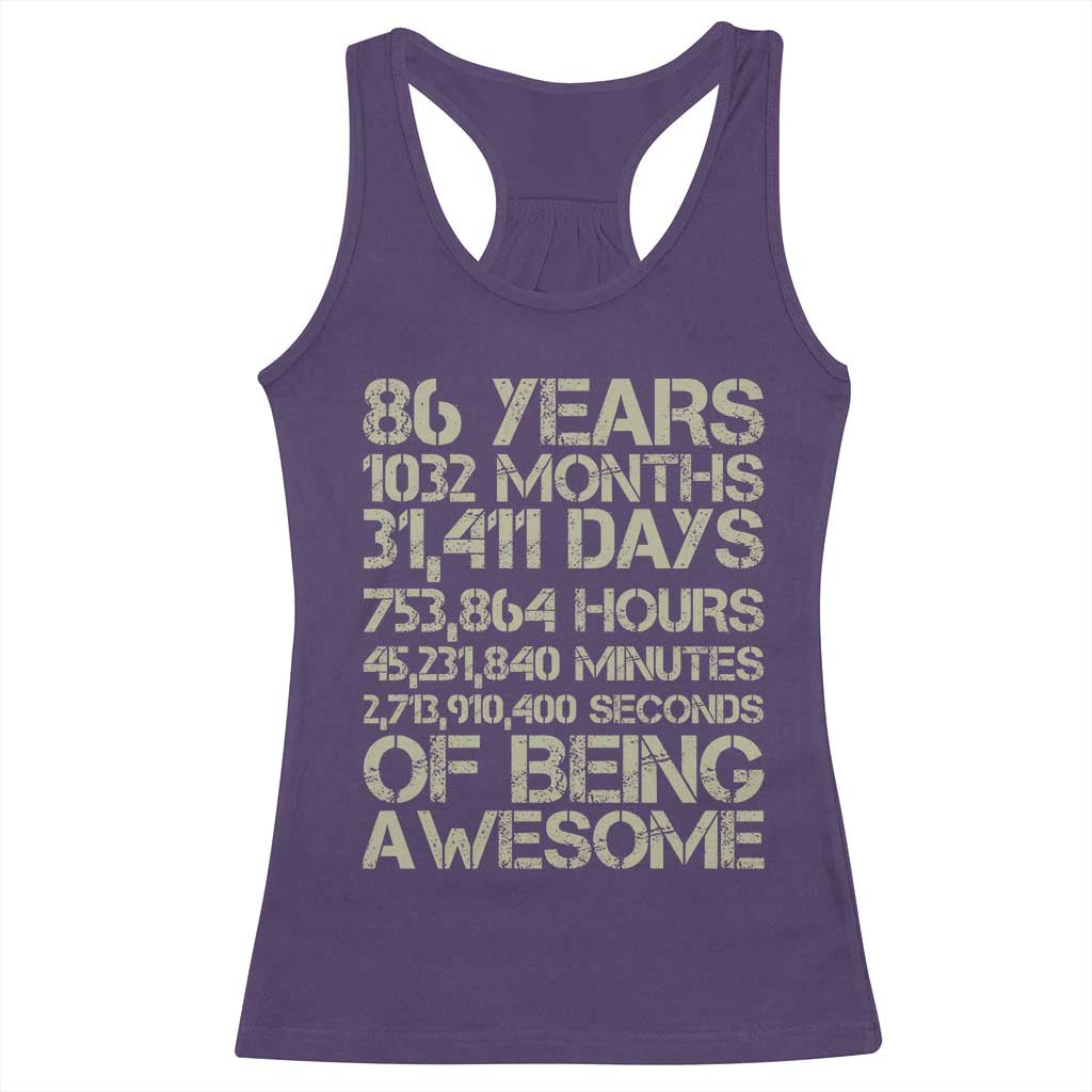 Vintage 86th Milestone Birthday Racerback Tank Top 86 Years Of Being Awesome