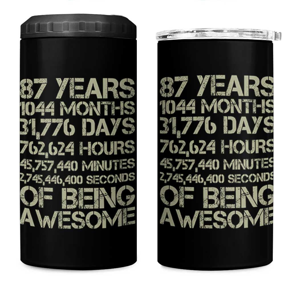 Vintage 87th Milestone Birthday 4 in 1 Can Cooler Tumbler 87 Years Of Being Awesome
