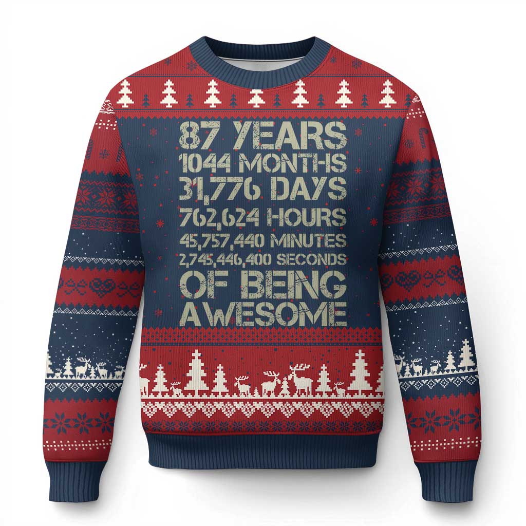 Vintage 87th Milestone Birthday Ugly Christmas Sweater 87 Years Of Being Awesome
