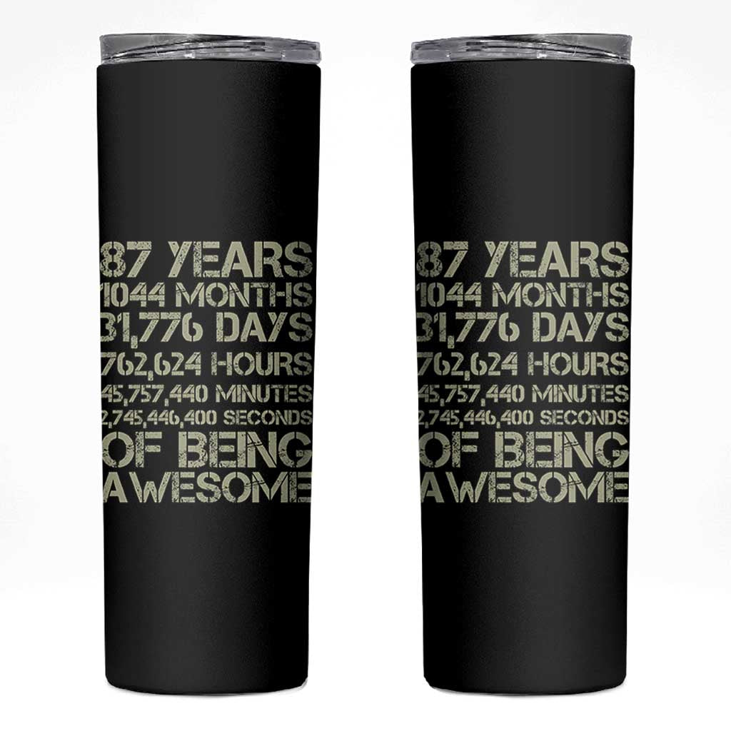 Vintage 87th Milestone Birthday Skinny Tumbler 87 Years Of Being Awesome