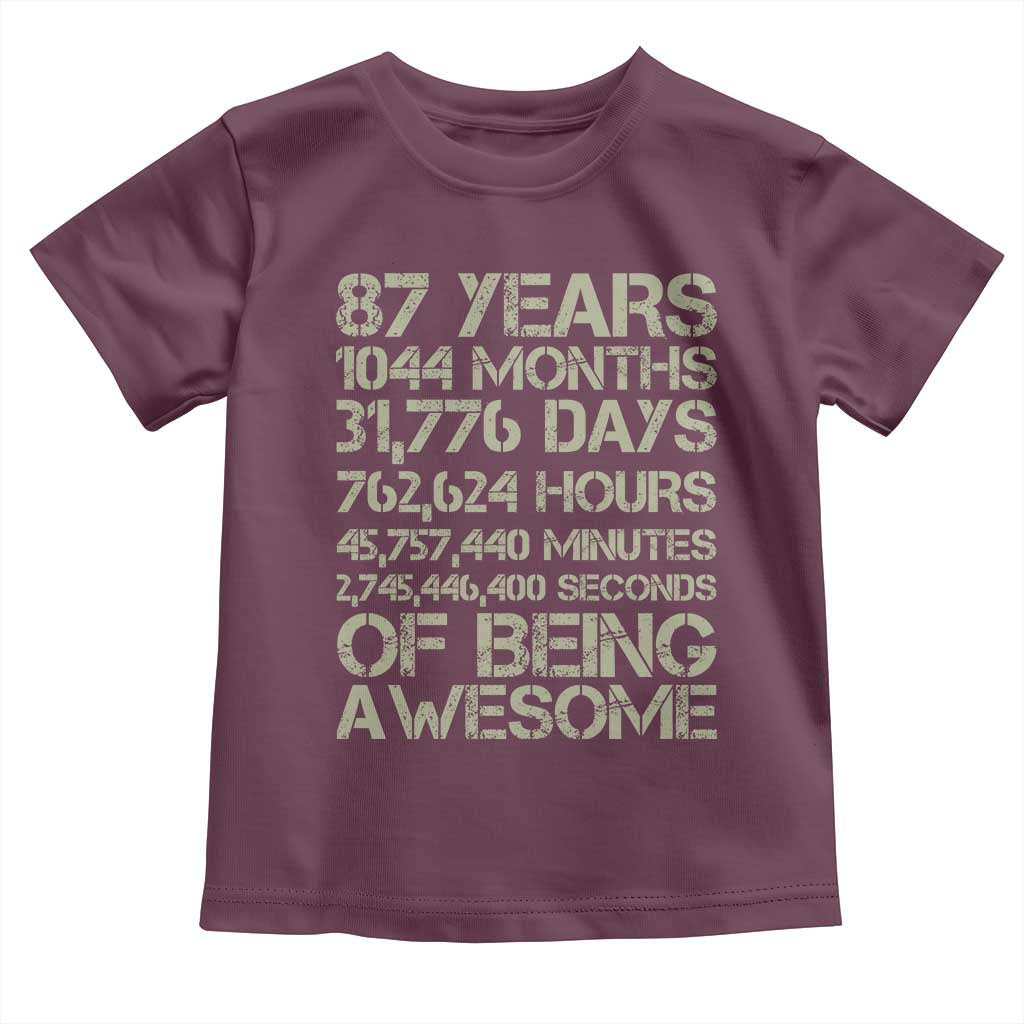 Vintage 87th Milestone Birthday Toddler T Shirt 87 Years Of Being Awesome
