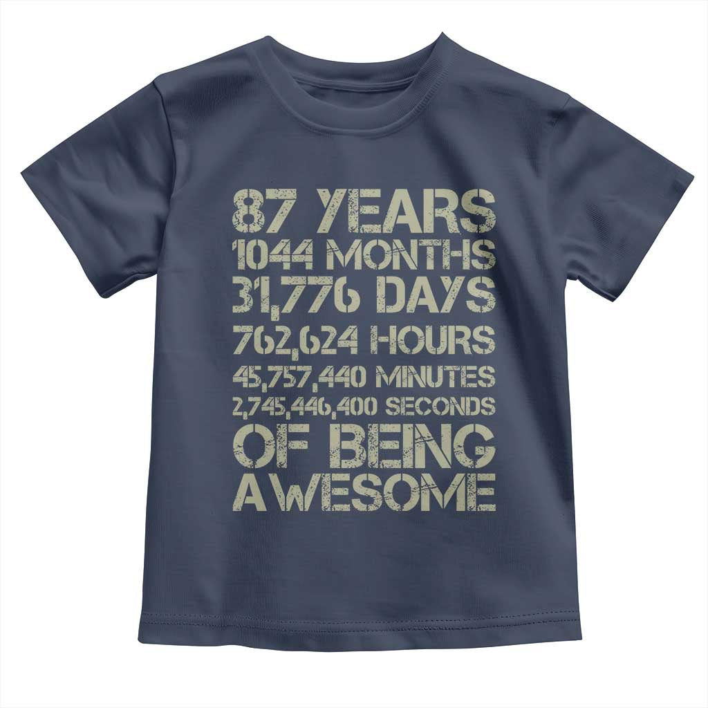 Vintage 87th Milestone Birthday Toddler T Shirt 87 Years Of Being Awesome
