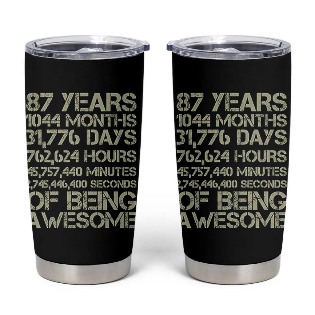 Vintage 87th Milestone Birthday Tumbler Cup 87 Years Of Being Awesome