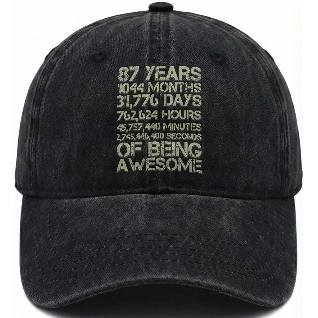 Vintage 87th Milestone Birthday Washed Cotton Baseball Cap 87 Years Of Being Awesome
