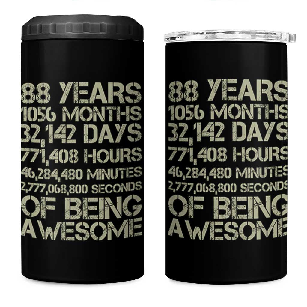 Vintage 88th Milestone Birthday 4 in 1 Can Cooler Tumbler 88 Years Of Being Awesome