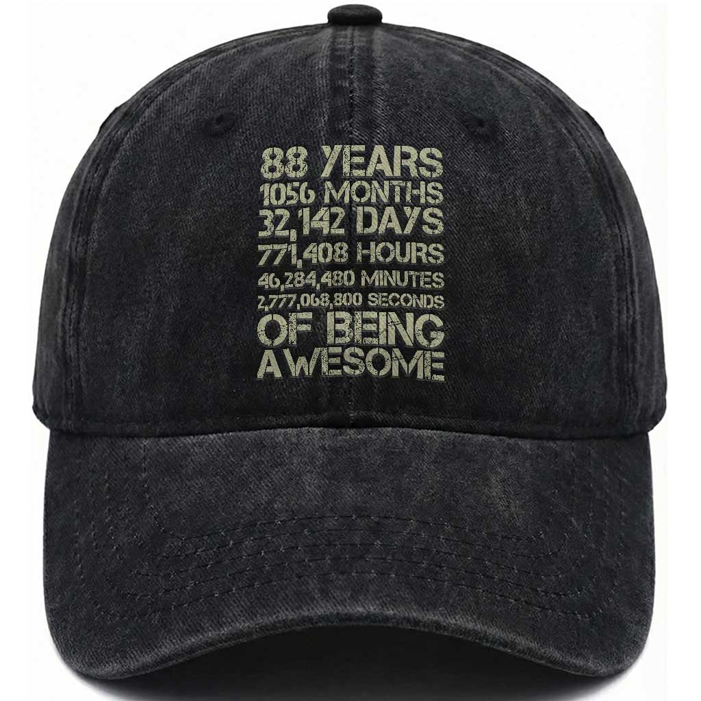 Vintage 88th Milestone Birthday Washed Cotton Baseball Cap 88 Years Of Being Awesome