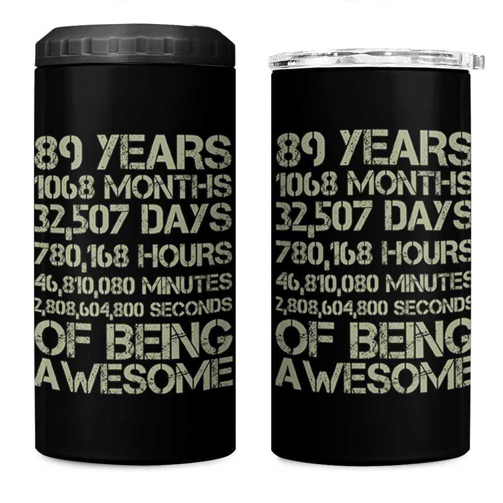 Vintage 89th Milestone Birthday 4 in 1 Can Cooler Tumbler 89 Years Of Being Awesome