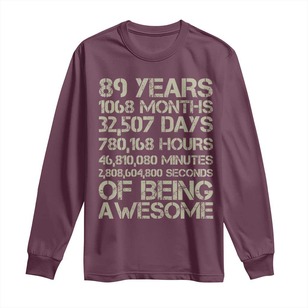 Vintage 89th Milestone Birthday Long Sleeve Shirt 89 Years Of Being Awesome