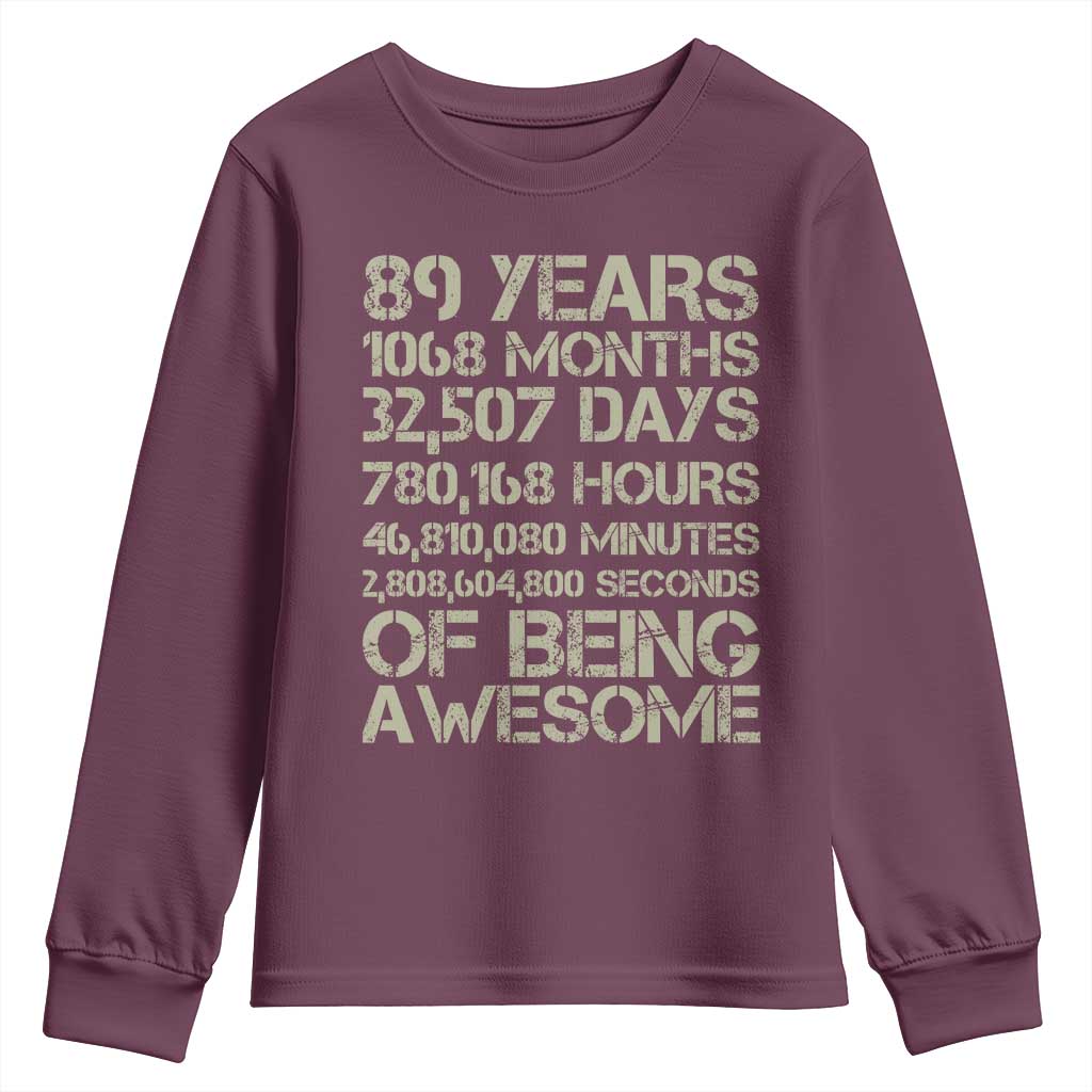 Vintage 89th Milestone Birthday Youth Sweatshirt 89 Years Of Being Awesome