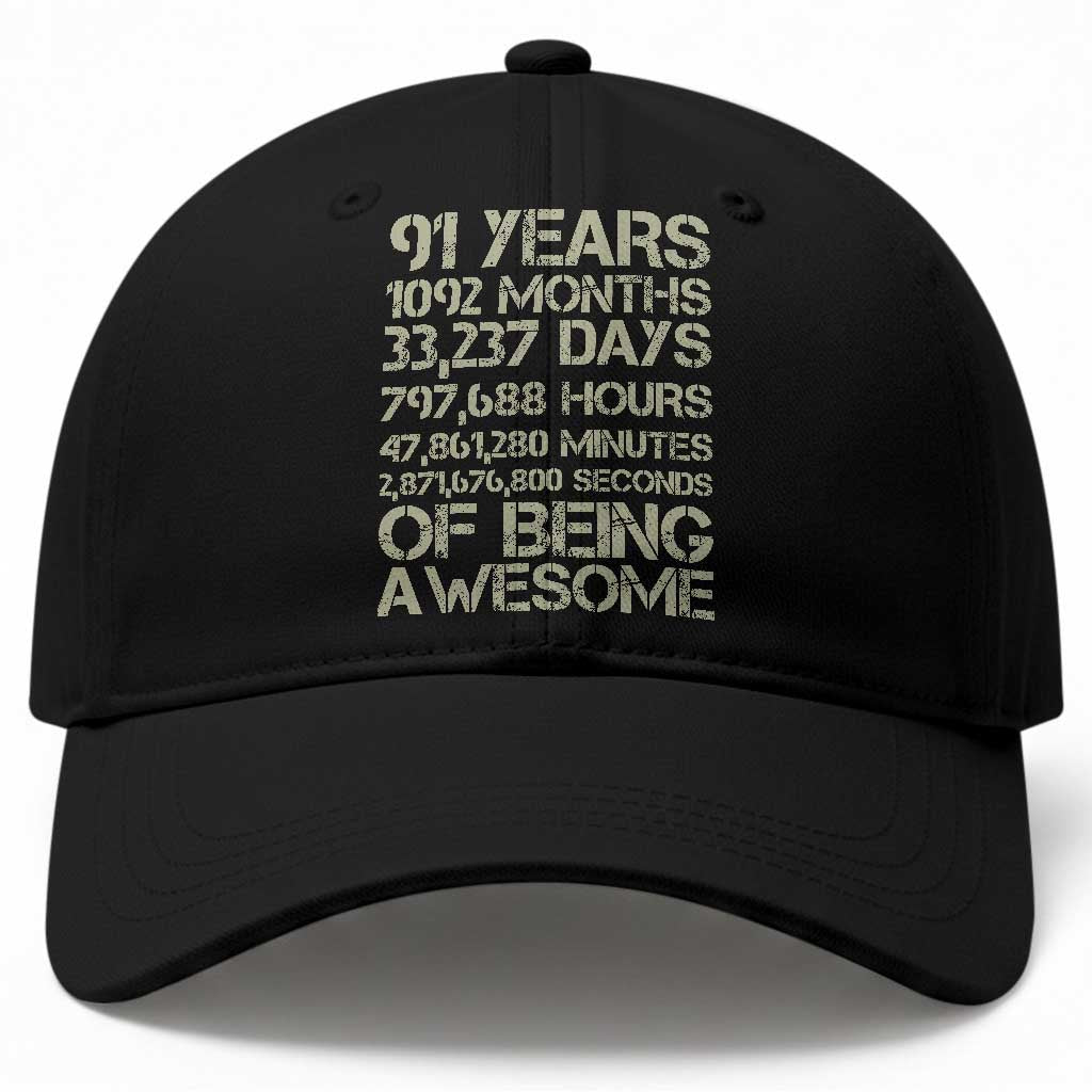 Vintage 91st Milestone Birthday Baseball Cap 91 Years Of Being Awesome